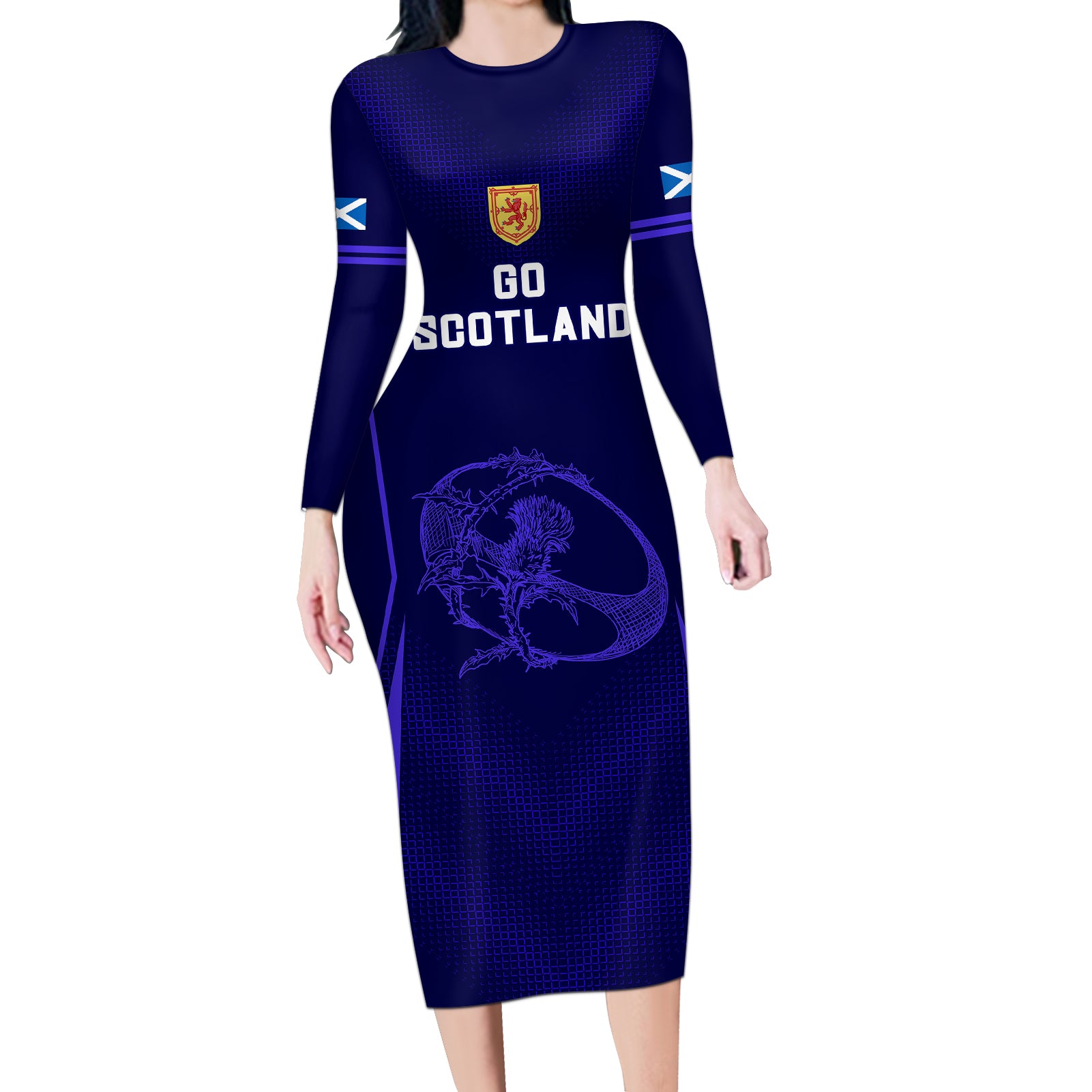 Scotland Rugby Long Sleeve Bodycon Dress Scottish Thistle World Cup 2023 - Wonder Print Shop