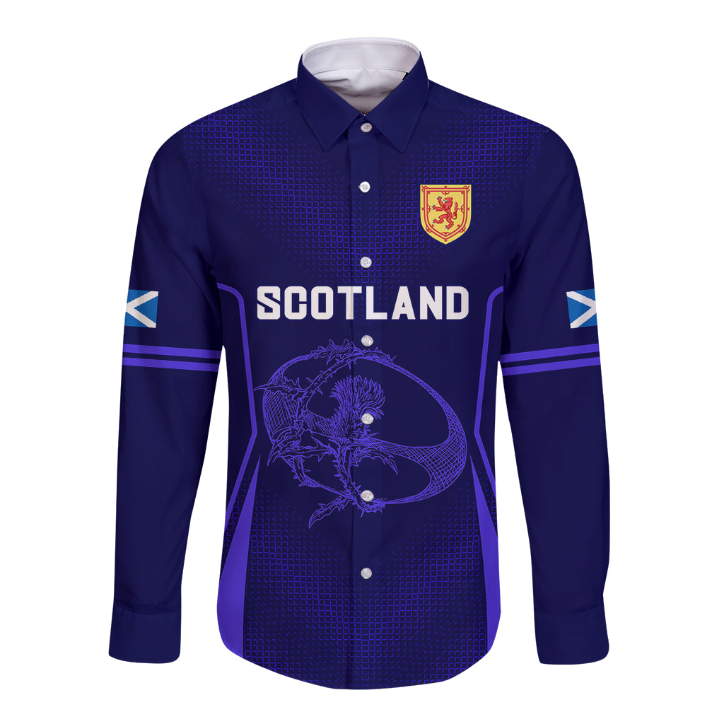 Scotland Rugby Long Sleeve Button Shirt Scottish Thistle World Cup 2023 - Wonder Print Shop