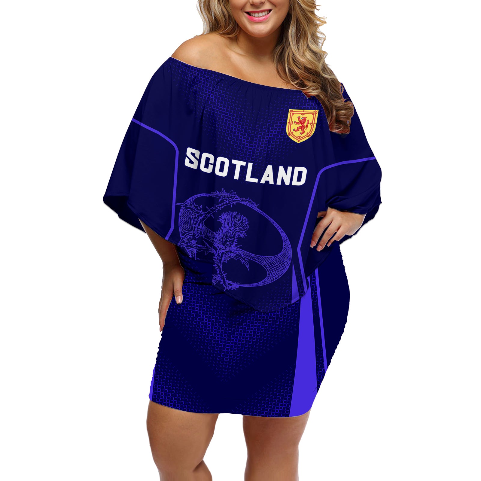 Scotland Rugby Off Shoulder Short Dress Scottish Thistle World Cup 2023 - Wonder Print Shop