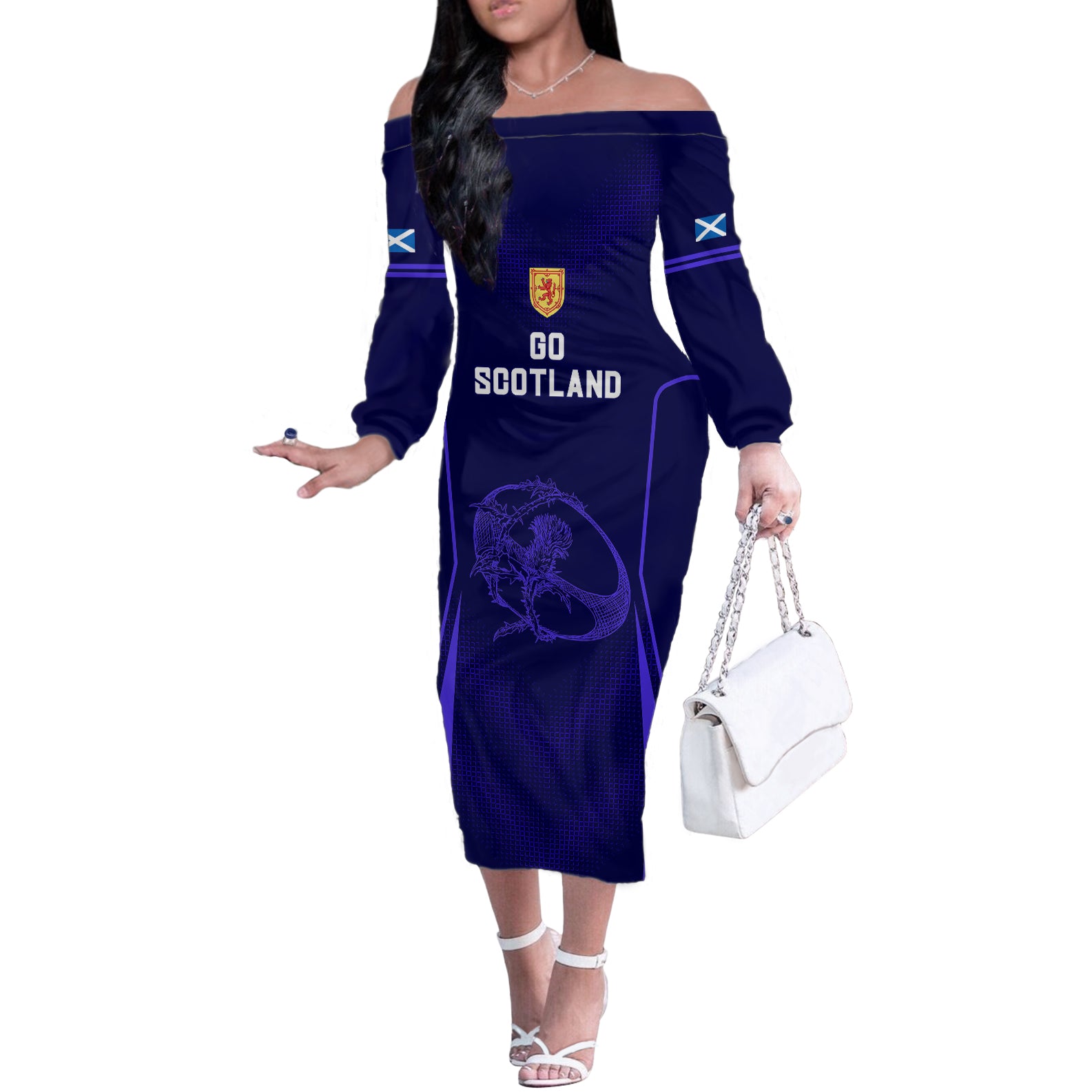 Scotland Rugby Off The Shoulder Long Sleeve Dress Scottish Thistle World Cup 2023 - Wonder Print Shop