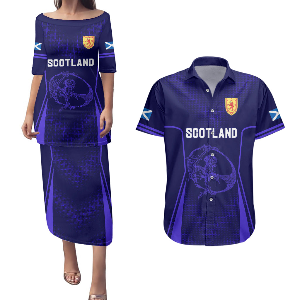 Custom Scotland Rugby Couples Matching Puletasi Dress and Hawaiian Shirt Scottish Thistle World Cup 2023 LT9 - Wonder Print Shop