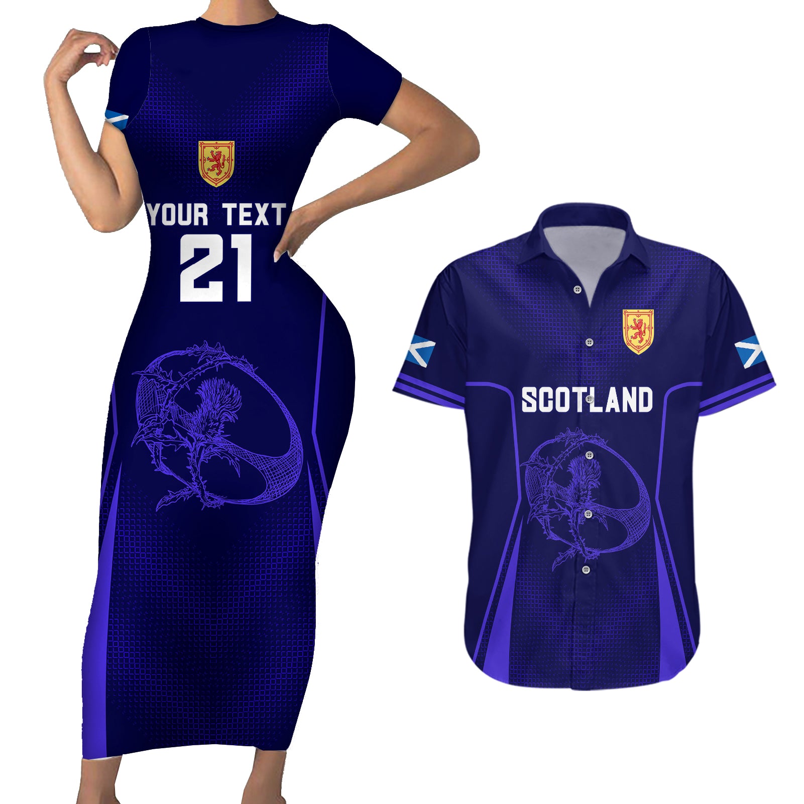 Custom Scotland Rugby Couples Matching Short Sleeve Bodycon Dress and Hawaiian Shirt Scottish Thistle World Cup 2023 LT9 - Wonder Print Shop