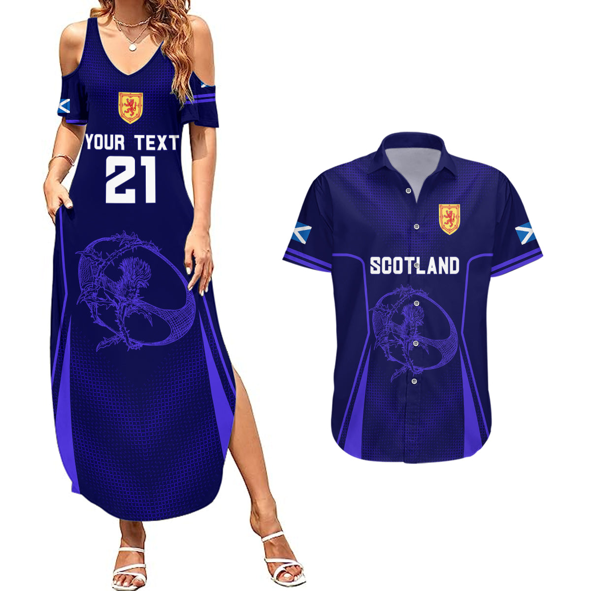 Custom Scotland Rugby Couples Matching Summer Maxi Dress and Hawaiian Shirt Scottish Thistle World Cup 2023 LT9 - Wonder Print Shop