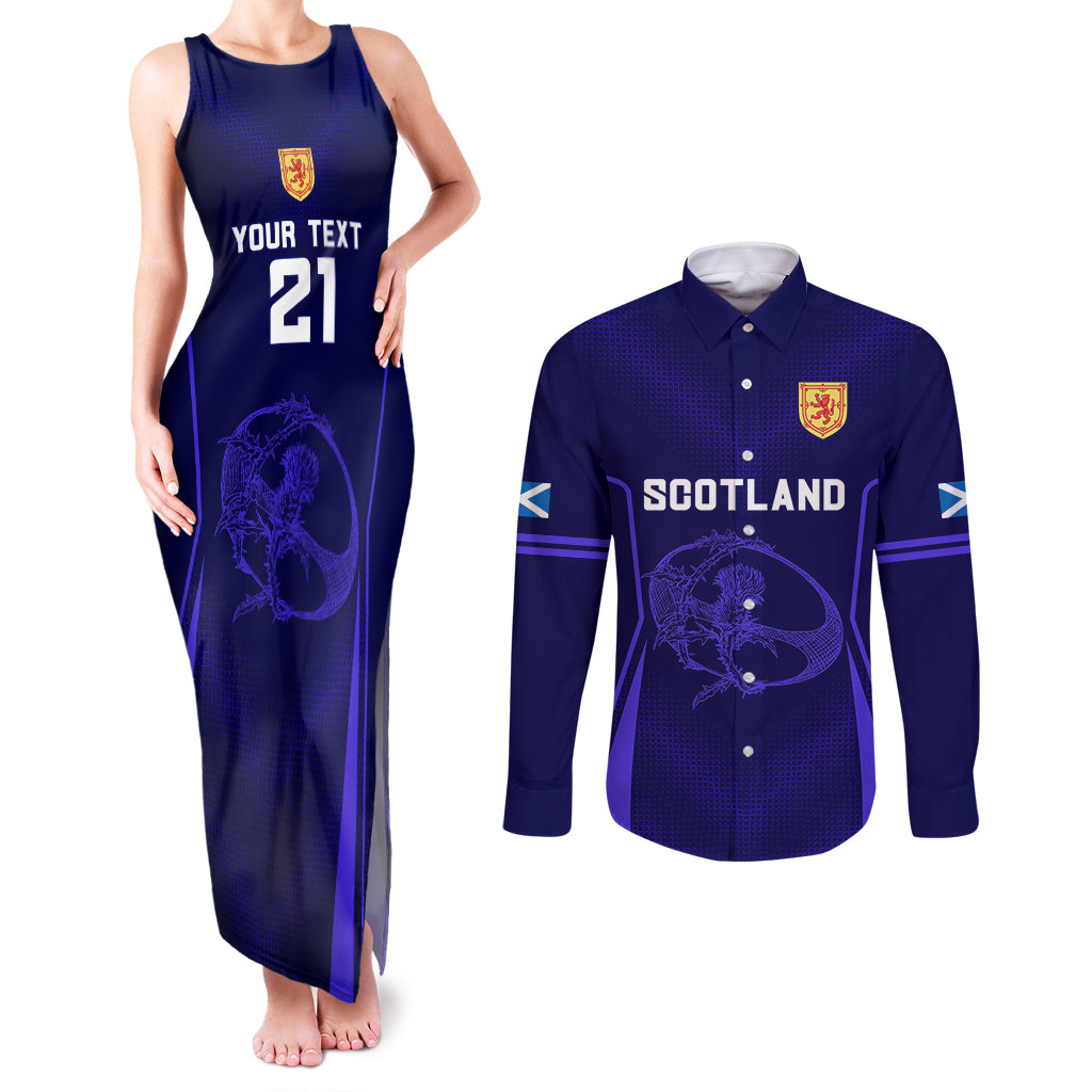 Custom Scotland Rugby Couples Matching Tank Maxi Dress and Long Sleeve Button Shirts Scottish Thistle World Cup 2023 LT9 - Wonder Print Shop