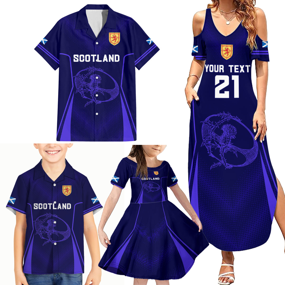 Custom Scotland Rugby Family Matching Summer Maxi Dress and Hawaiian Shirt Scottish Thistle World Cup 2023 - Wonder Print Shop