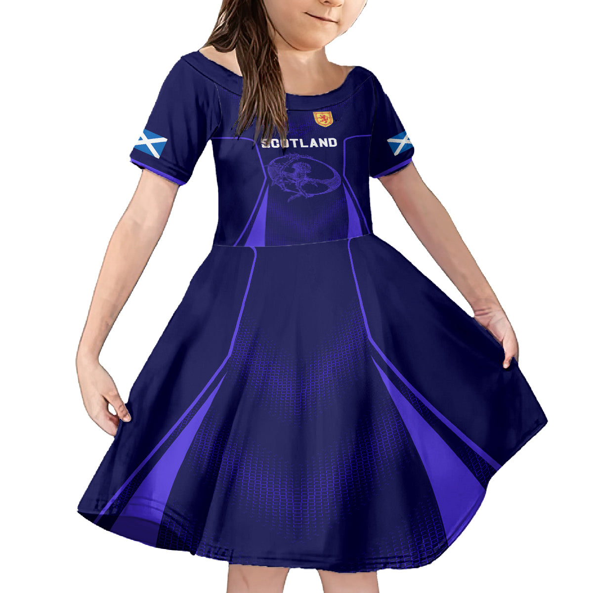 Custom Scotland Rugby Kid Short Sleeve Dress Scottish Thistle World Cup 2023 - Wonder Print Shop