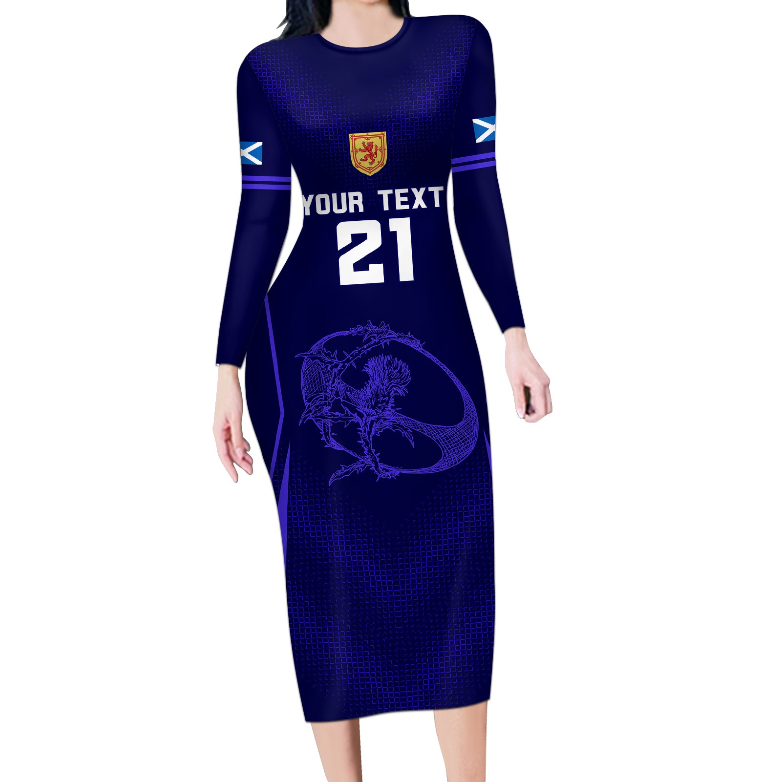 Custom Scotland Rugby Long Sleeve Bodycon Dress Scottish Thistle World Cup 2023 - Wonder Print Shop