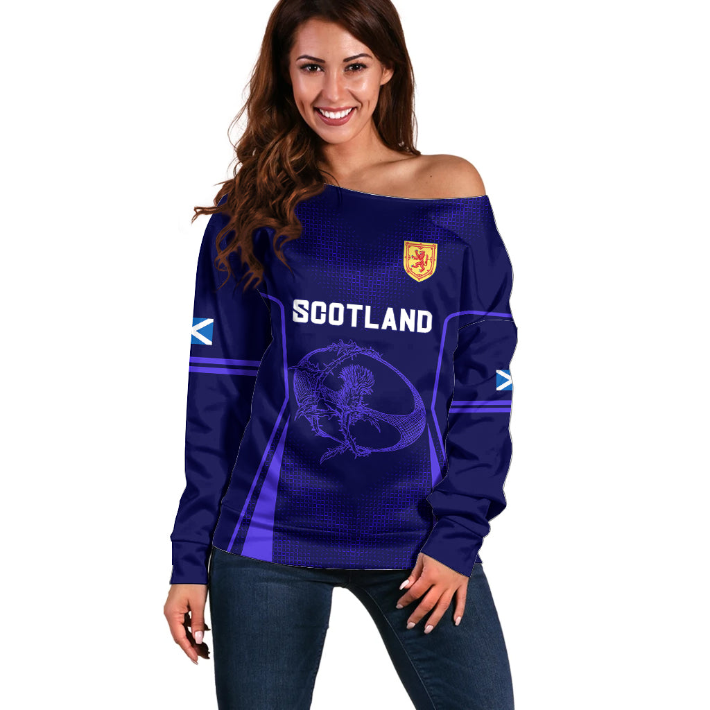 Custom Scotland Rugby Off Shoulder Sweater Scottish Thistle World Cup 2023 - Wonder Print Shop