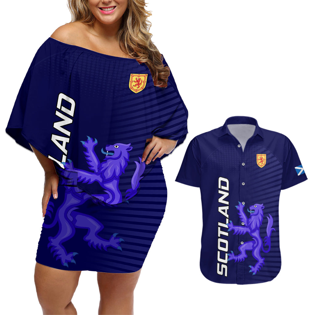 Scotland Rugby Couples Matching Off Shoulder Short Dress and Hawaiian Shirt Go Scottish World Cup Sporty Style LT9 - Wonder Print Shop