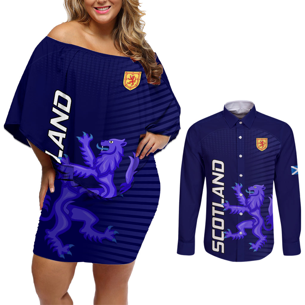 Scotland Rugby Couples Matching Off Shoulder Short Dress and Long Sleeve Button Shirts Go Scottish World Cup Sporty Style LT9 - Wonder Print Shop