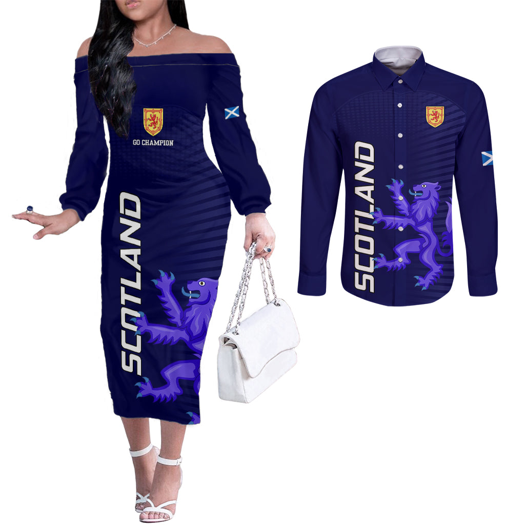 scotland-rugby-couples-matching-off-the-shoulder-long-sleeve-dress-and-long-sleeve-button-shirts-go-scottish-world-cup-sporty-style