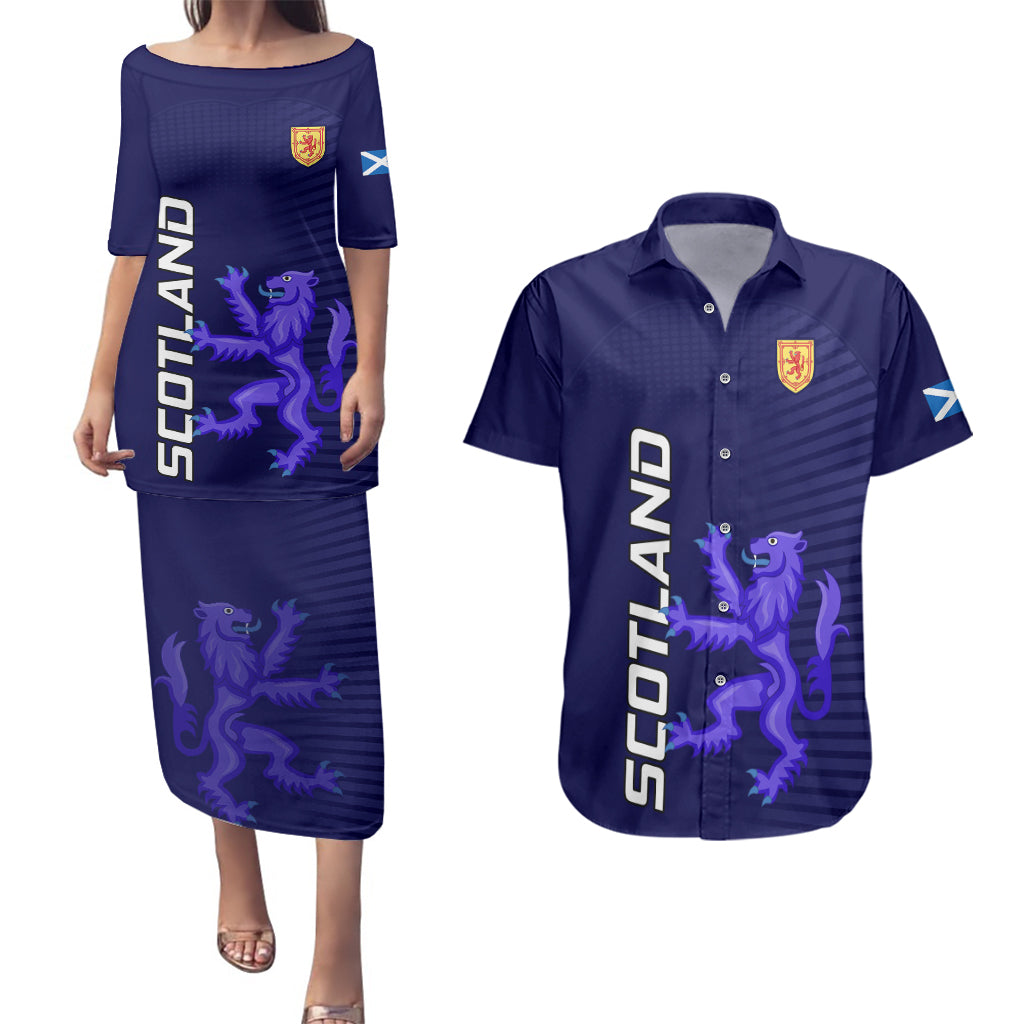 Scotland Rugby Couples Matching Puletasi Dress and Hawaiian Shirt Go Scottish World Cup Sporty Style LT9 - Wonder Print Shop