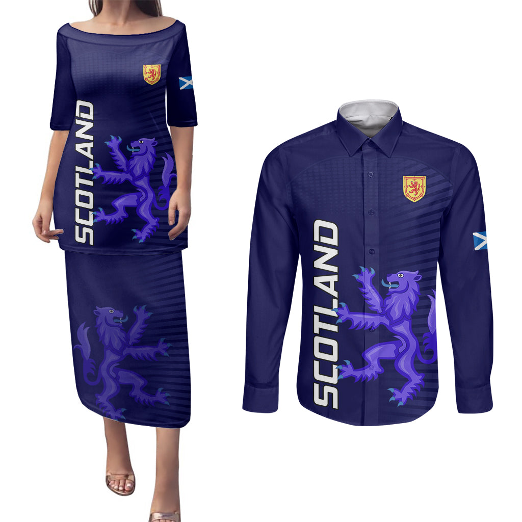 Scotland Rugby Couples Matching Puletasi Dress and Long Sleeve Button Shirts Go Scottish World Cup Sporty Style LT9 - Wonder Print Shop