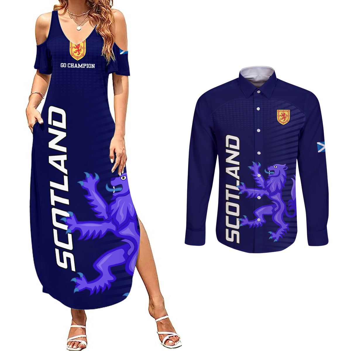 Scotland Rugby Couples Matching Summer Maxi Dress and Long Sleeve Button Shirts Go Scottish World Cup Sporty Style LT9 - Wonder Print Shop