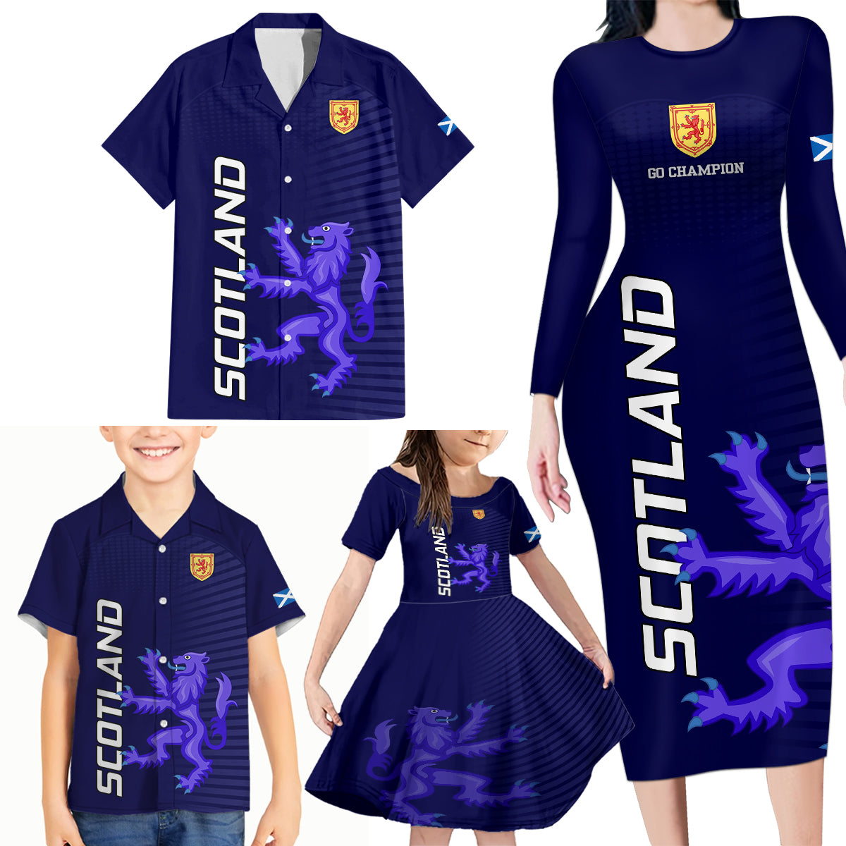 Scotland Rugby Family Matching Long Sleeve Bodycon Dress and Hawaiian Shirt Go Scottish World Cup Sporty Style LT9 - Wonder Print Shop