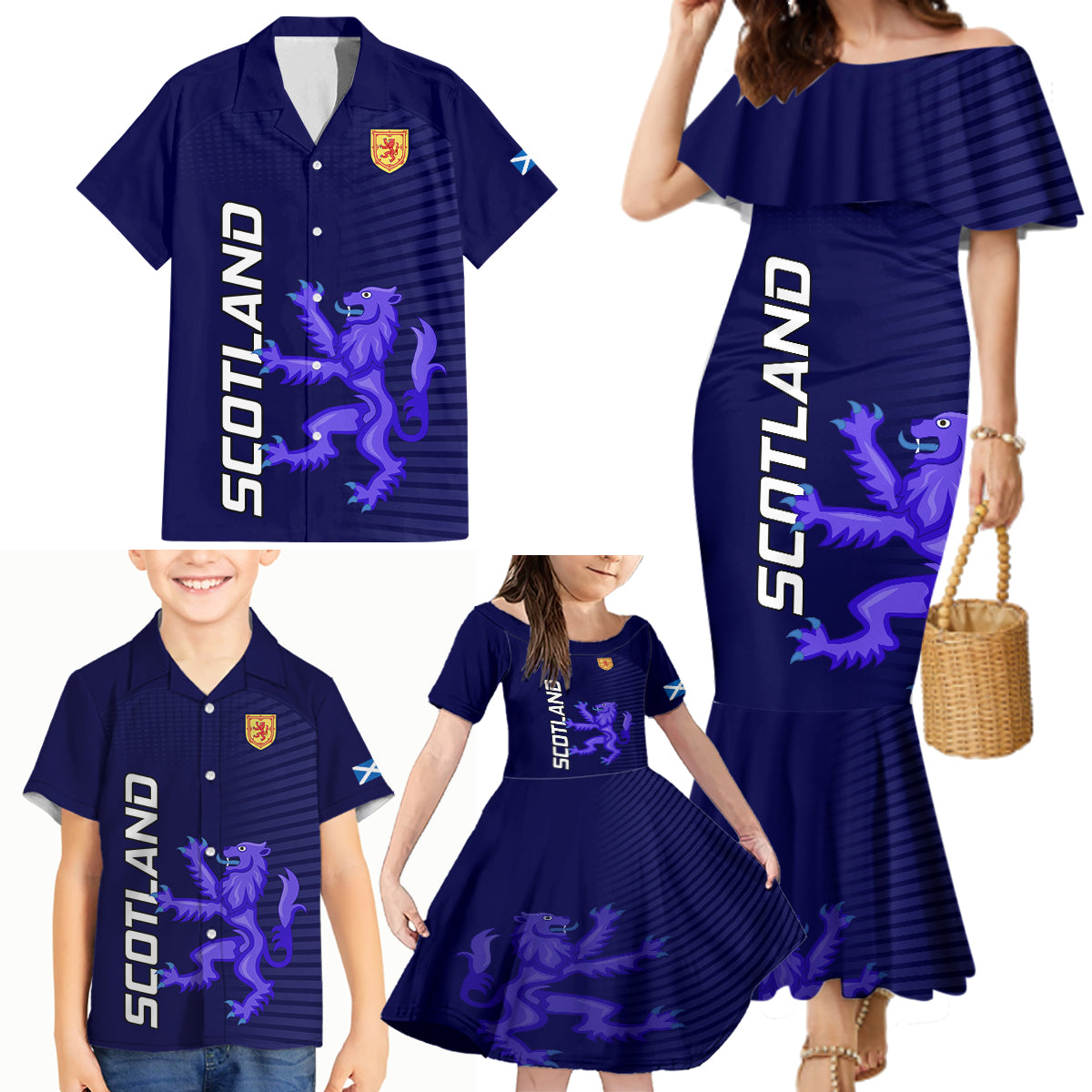 Scotland Rugby Family Matching Mermaid Dress and Hawaiian Shirt Go Scottish World Cup Sporty Style LT9 - Wonder Print Shop