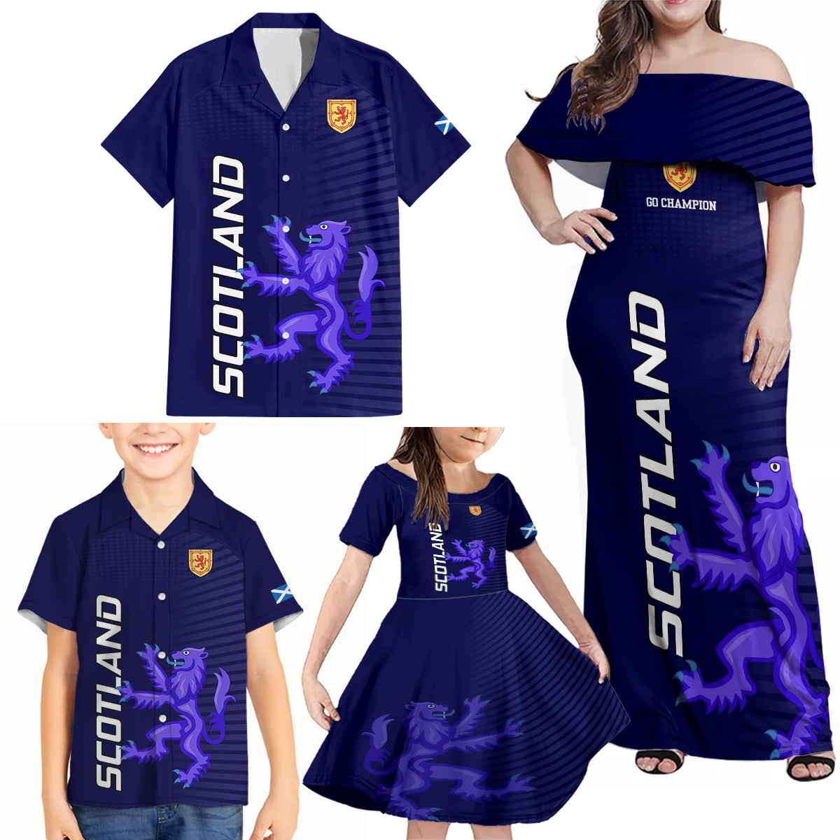 Scotland Rugby Family Matching Off Shoulder Maxi Dress and Hawaiian Shirt Go Scottish World Cup Sporty Style LT9 - Wonder Print Shop