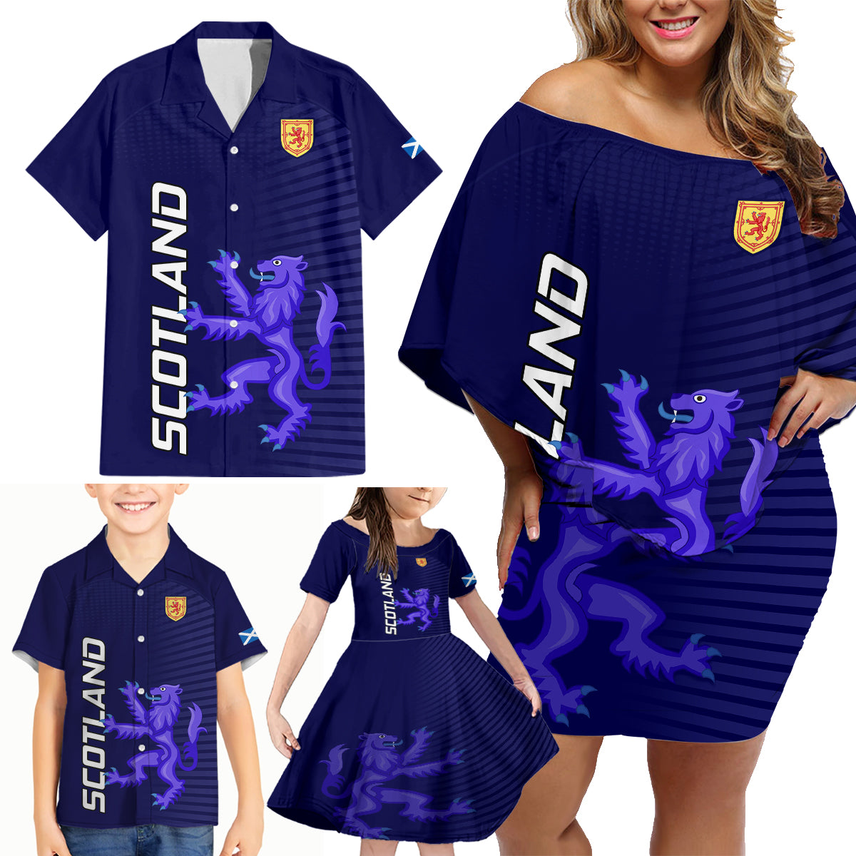 Scotland Rugby Family Matching Off Shoulder Short Dress and Hawaiian Shirt Go Scottish World Cup Sporty Style LT9 - Wonder Print Shop