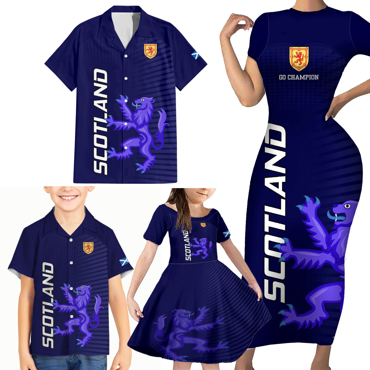 Scotland Rugby Family Matching Short Sleeve Bodycon Dress and Hawaiian Shirt Go Scottish World Cup Sporty Style - Wonder Print Shop