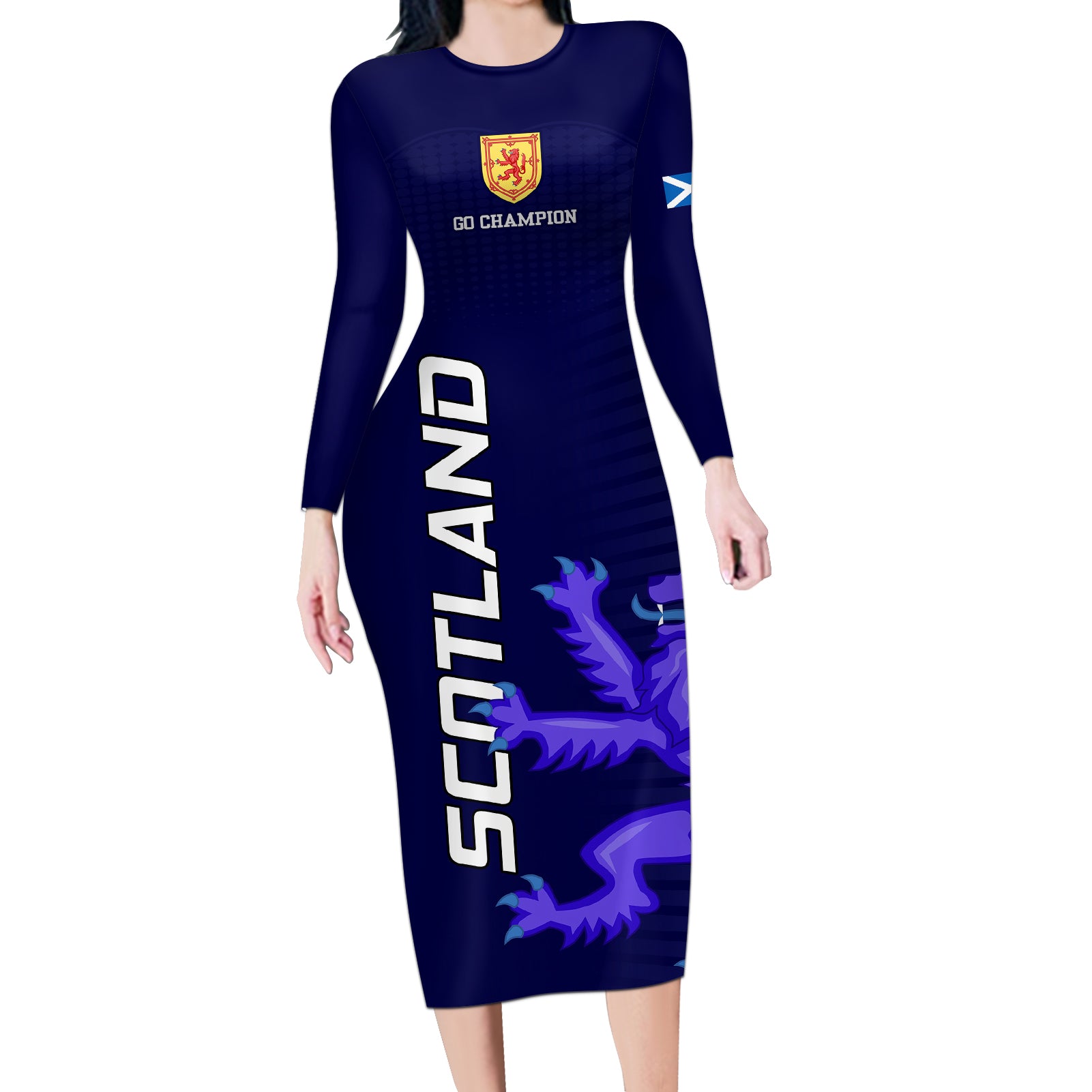 Scotland Rugby Long Sleeve Bodycon Dress Go Scottish World Cup Sporty Style - Wonder Print Shop