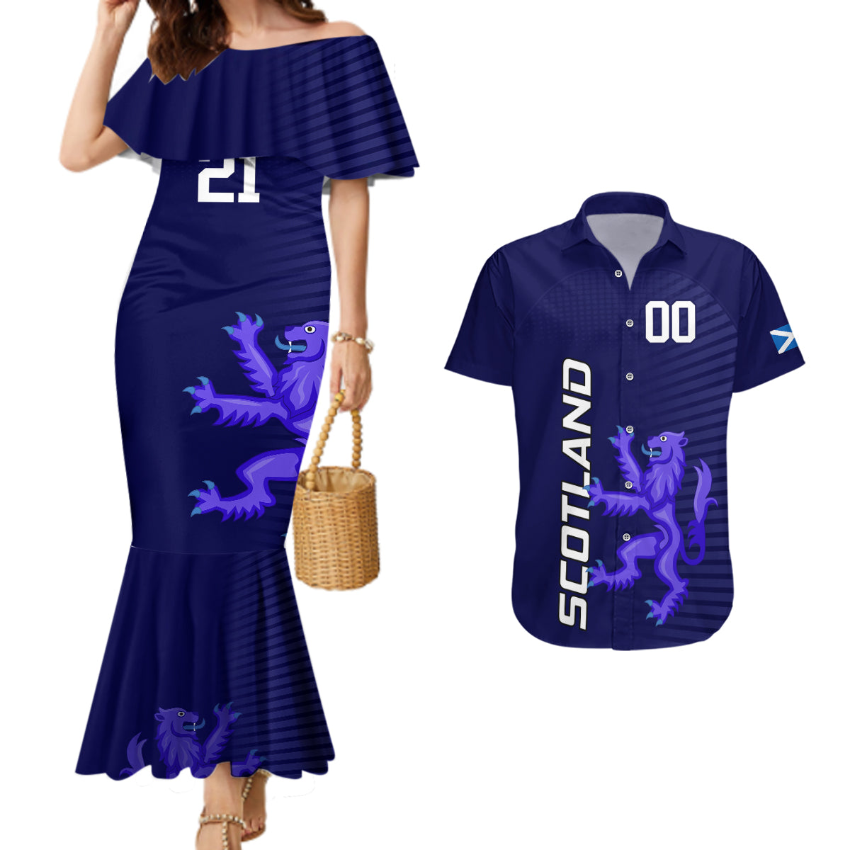 Custom Scotland Rugby Couples Matching Mermaid Dress and Hawaiian Shirt Go Scottish World Cup Sporty Style LT9 - Wonder Print Shop