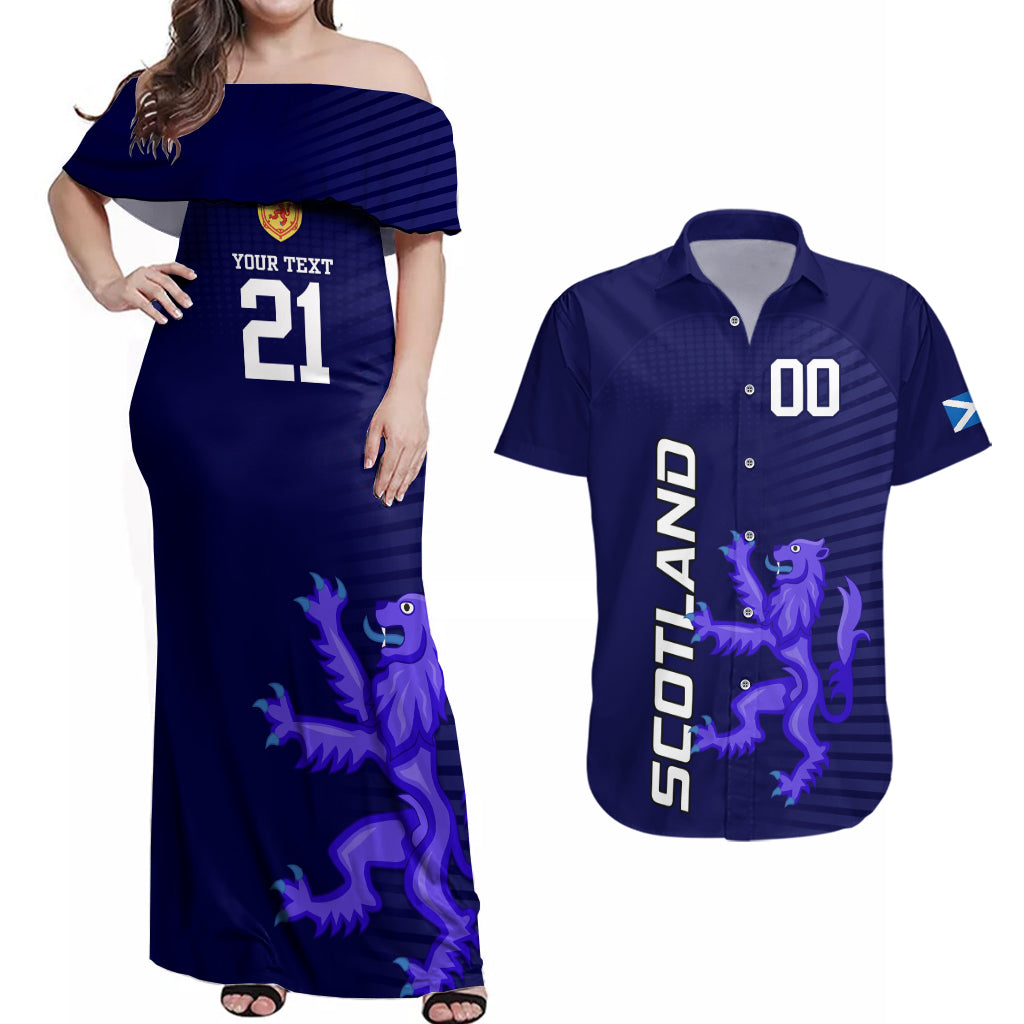 Custom Scotland Rugby Couples Matching Off Shoulder Maxi Dress and Hawaiian Shirt Go Scottish World Cup Sporty Style LT9 - Wonder Print Shop