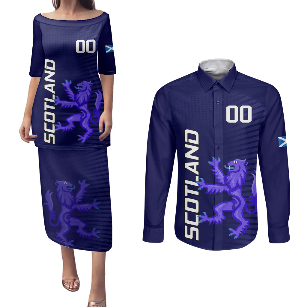 Custom Scotland Rugby Couples Matching Puletasi Dress and Long Sleeve Button Shirts Go Scottish World Cup Sporty Style LT9 - Wonder Print Shop