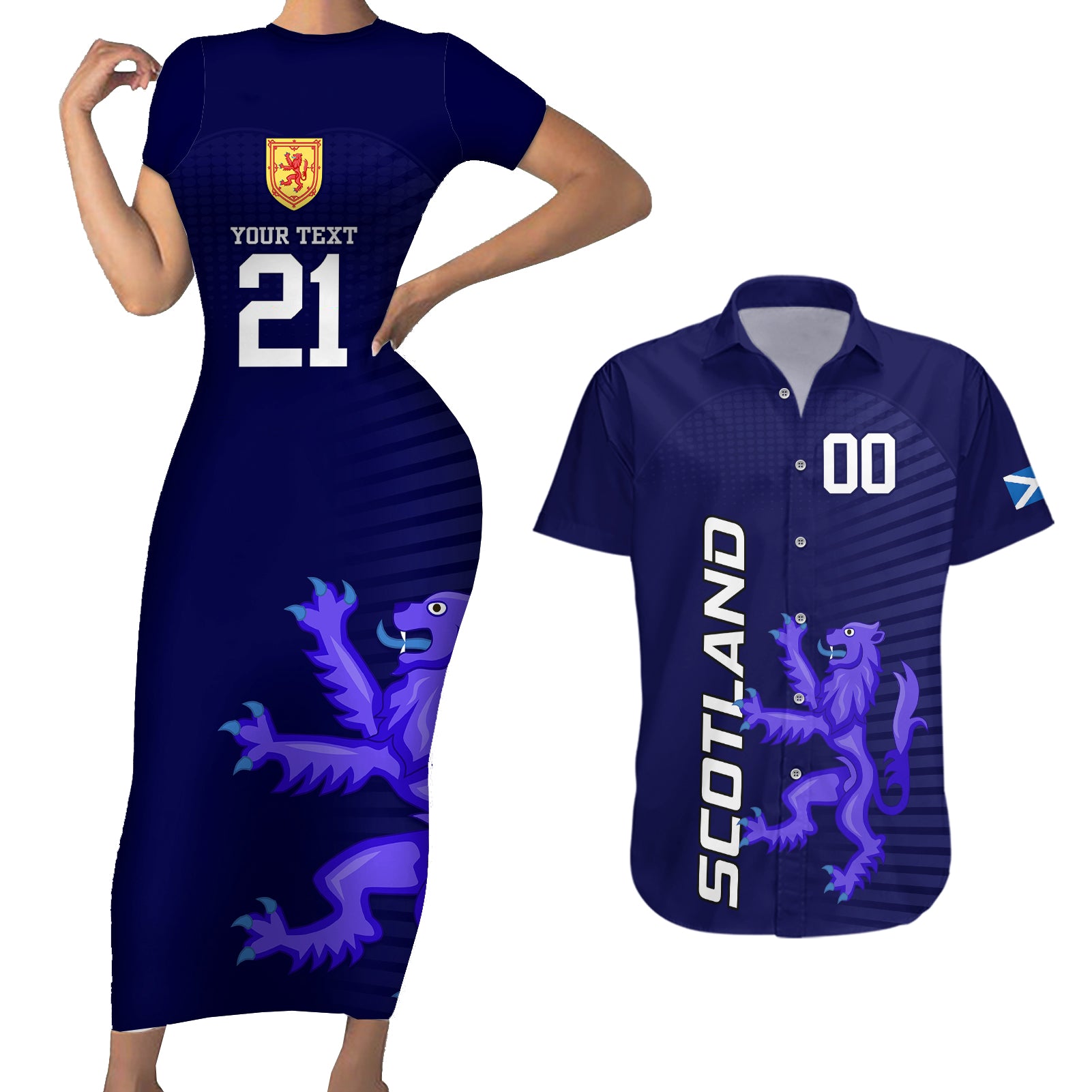 Custom Scotland Rugby Couples Matching Short Sleeve Bodycon Dress and Hawaiian Shirt Go Scottish World Cup Sporty Style LT9 - Wonder Print Shop