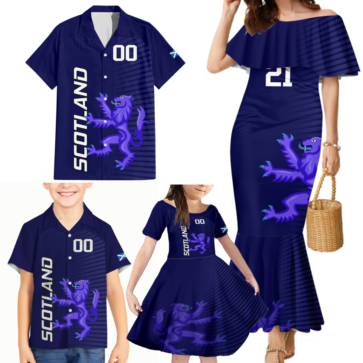 Custom Scotland Rugby Family Matching Mermaid Dress and Hawaiian Shirt Go Scottish World Cup Sporty Style LT9 - Wonder Print Shop