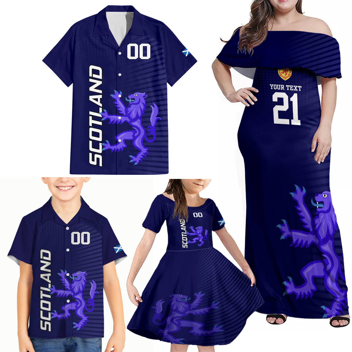 Custom Scotland Rugby Family Matching Off Shoulder Maxi Dress and Hawaiian Shirt Go Scottish World Cup Sporty Style LT9 - Wonder Print Shop