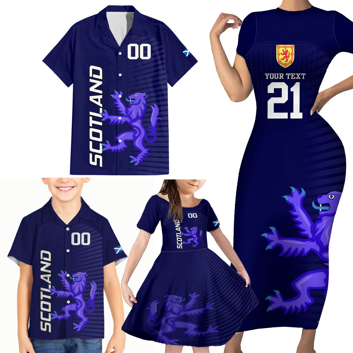 Custom Scotland Rugby Family Matching Short Sleeve Bodycon Dress and Hawaiian Shirt Go Scottish World Cup Sporty Style - Wonder Print Shop