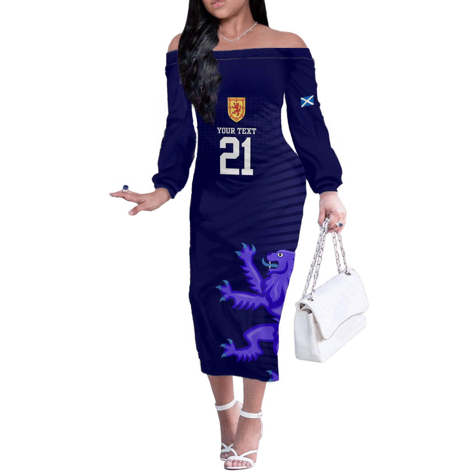 Custom Scotland Rugby Off The Shoulder Long Sleeve Dress Go Scottish World Cup Sporty Style - Wonder Print Shop