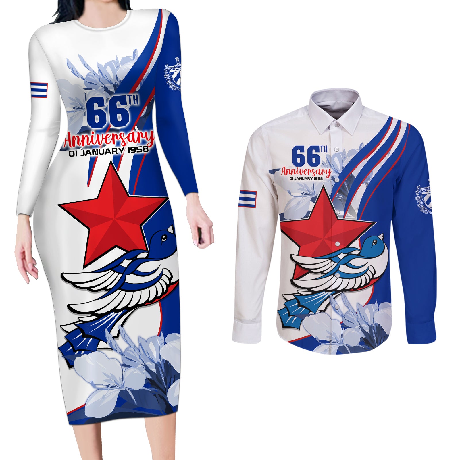 Cuba Triumph of the Revolution Personalized Couples Matching Long Sleeve Bodycon Dress and Long Sleeve Button Shirt Freedom And Liberty LT9 - Wonder Print Shop