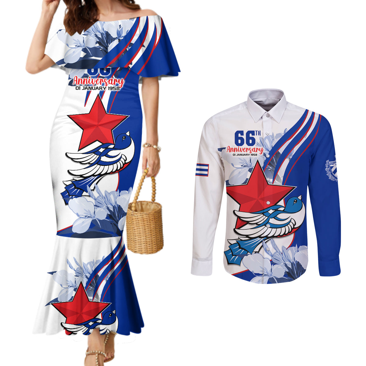 cuba-triumph-of-the-revolution-personalized-couples-matching-mermaid-dress-and-long-sleeve-button-shirt-freedom-and-liberty