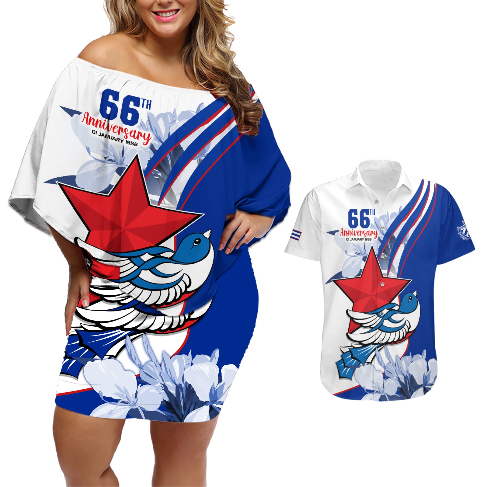 Cuba Triumph of the Revolution Personalized Couples Matching Off Shoulder Short Dress and Hawaiian Shirt Freedom And Liberty LT9 - Wonder Print Shop