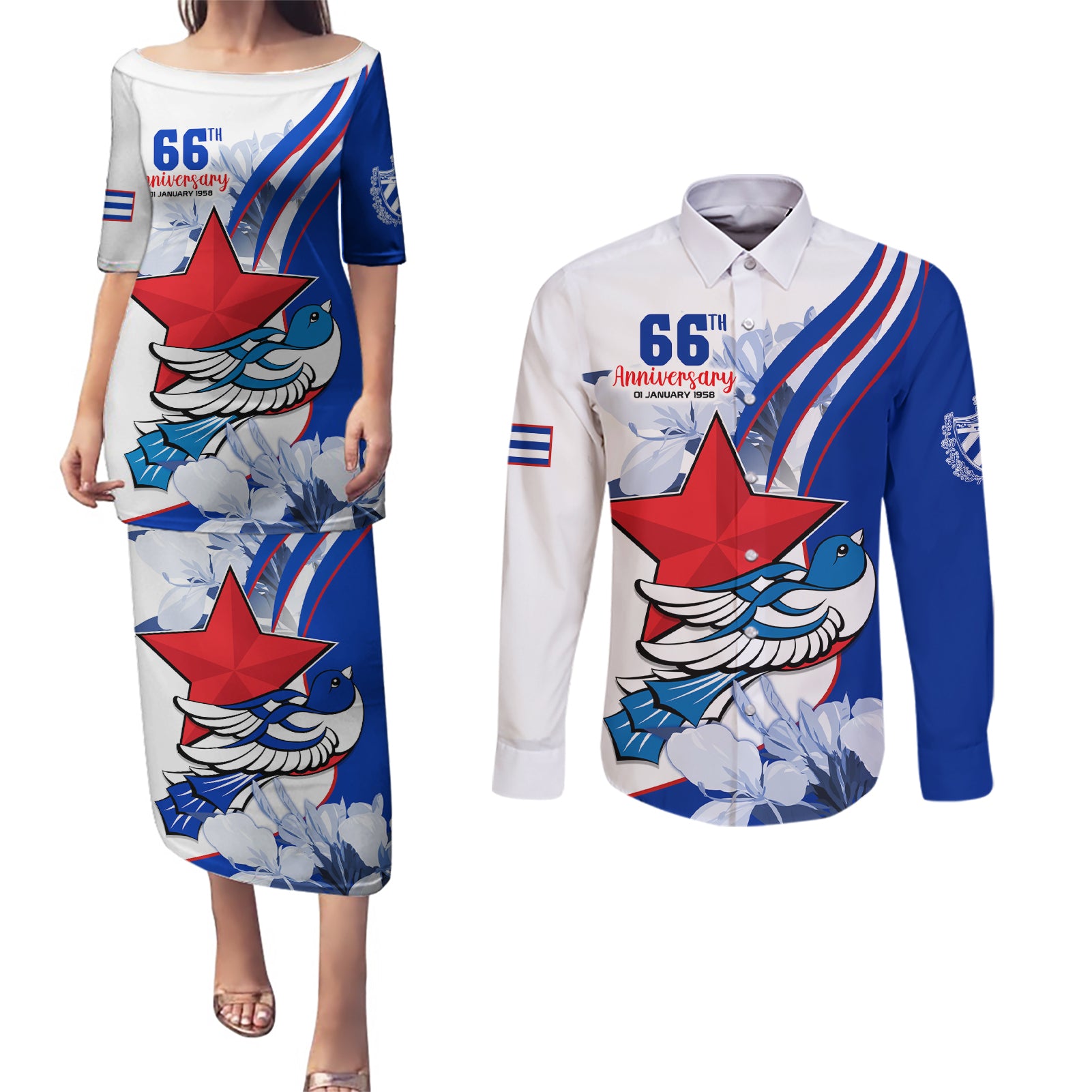 Cuba Triumph of the Revolution Personalized Couples Matching Puletasi Dress and Long Sleeve Button Shirt Freedom And Liberty LT9 - Wonder Print Shop