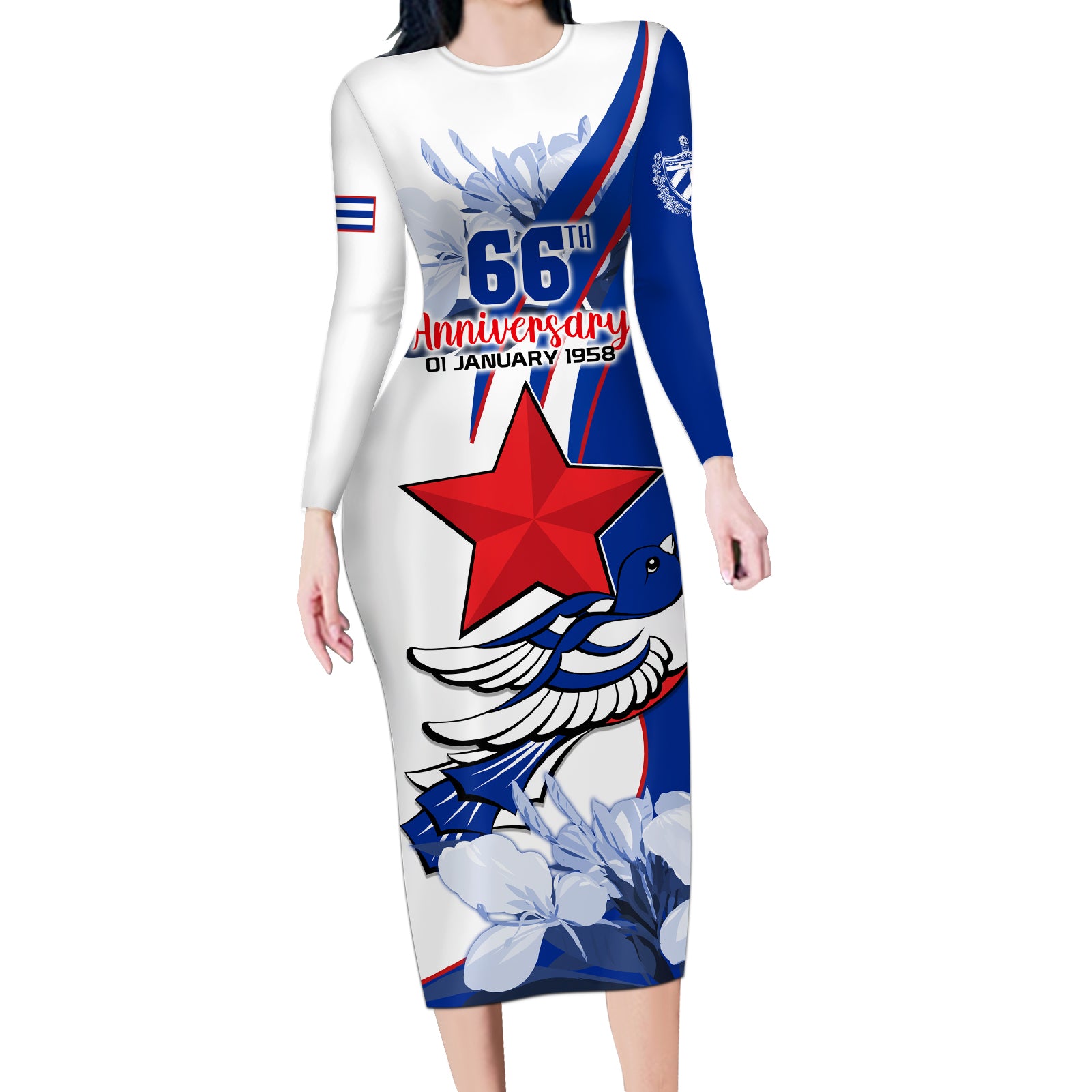 Cuba Triumph of the Revolution Personalized Long Sleeve Bodycon Dress Freedom And Liberty - Wonder Print Shop