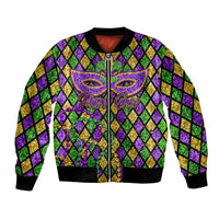 Black glitter bomber jacket with Mardi Gras fleur-de-lis front graphic