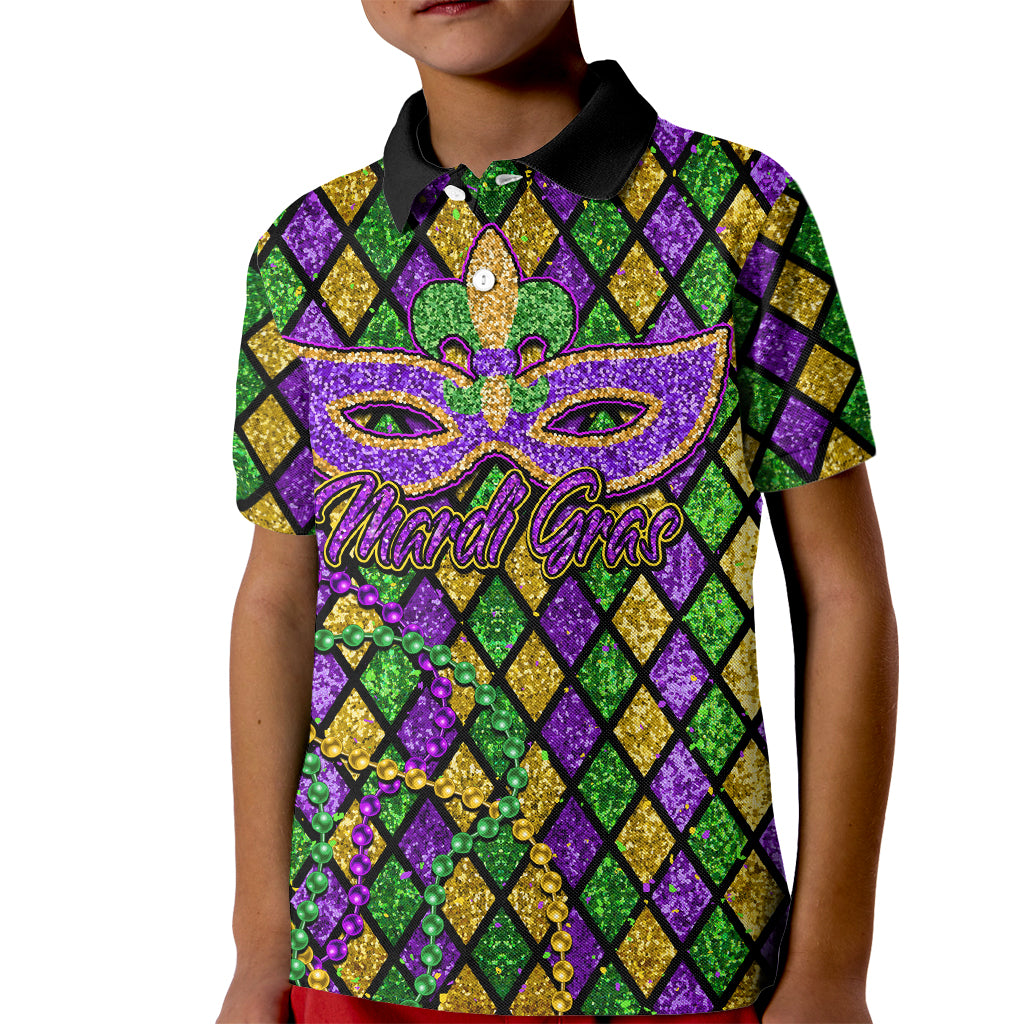 Mardi Gras Glitter Mask with Fleur-de-lis Kid Polo Shirt - Wonder Print Shop