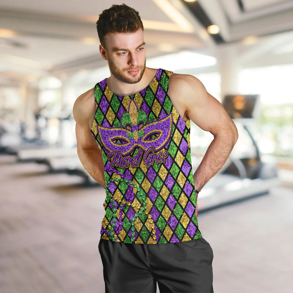 Mardi Gras Glitter Mask with Fleur-de-lis Men Tank Top - Wonder Print Shop