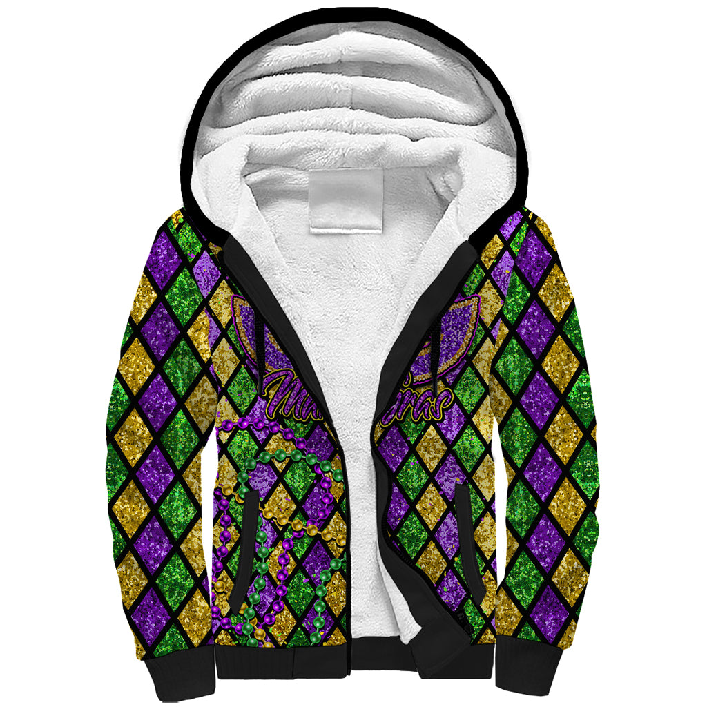 Mardi Gras Glitter Mask with Fleur-de-lis Sherpa Hoodie - Wonder Print Shop