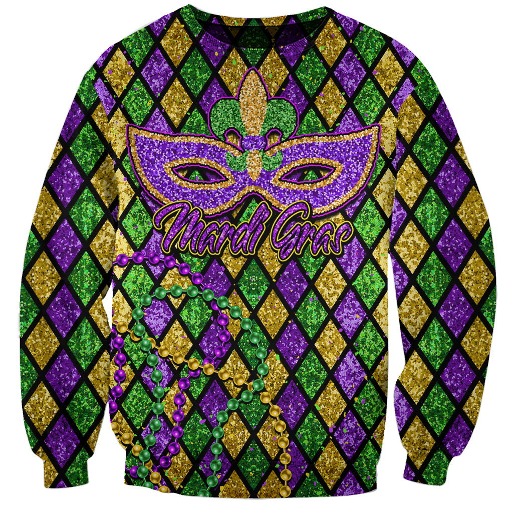 Mardi Gras Glitter Mask with Fleur-de-lis Sweatshirt - Wonder Print Shop