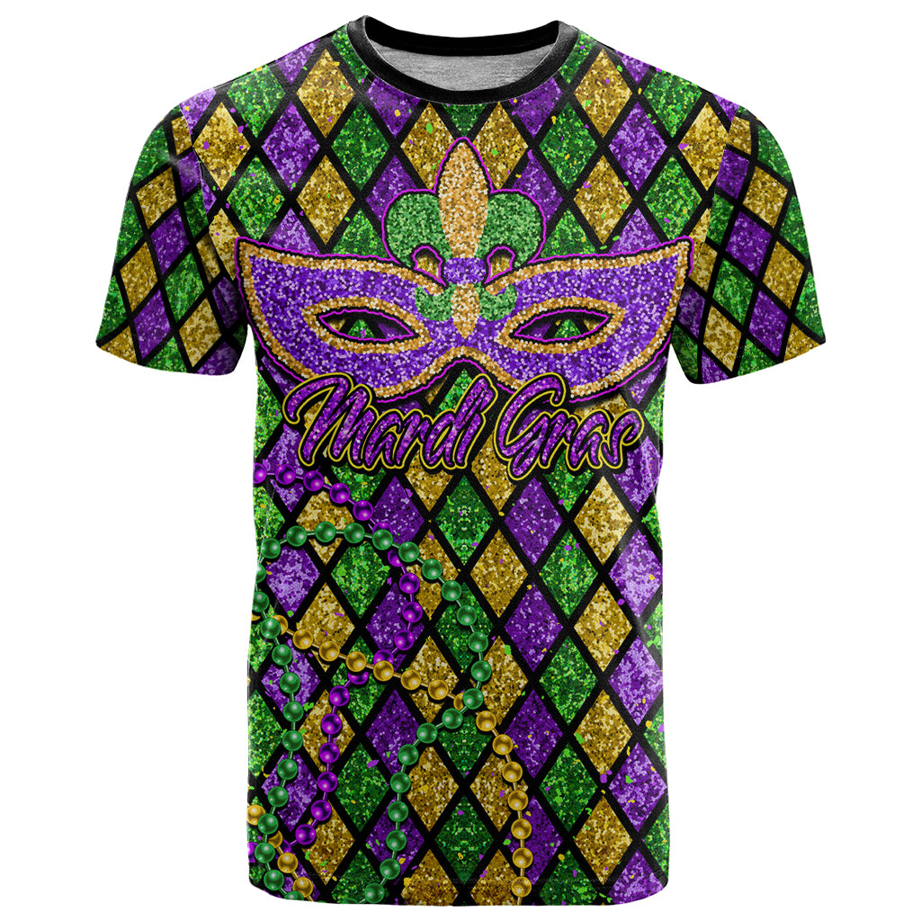 Mardi Gras Glitter Mask with Fleur-de-lis T Shirt - Wonder Print Shop