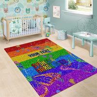 Personalized rainbow glitter rug with “YOUR TEXT” and “SYDNEY MARDI GRAS” lettering