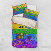 Rainbow glitter pride duvet and pillowcases set, "YOUR TEXT" and "SYDNEY MARDI GRAS" printed