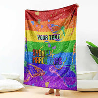 Personalized rainbow glitter throw blanket, “YOUR TEXT” and “SYDNEY MARDI GRAS” center