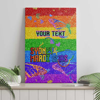 Rainbow glitter canvas wall art with YOUR TEXT and Sydney Mardi Gras logo