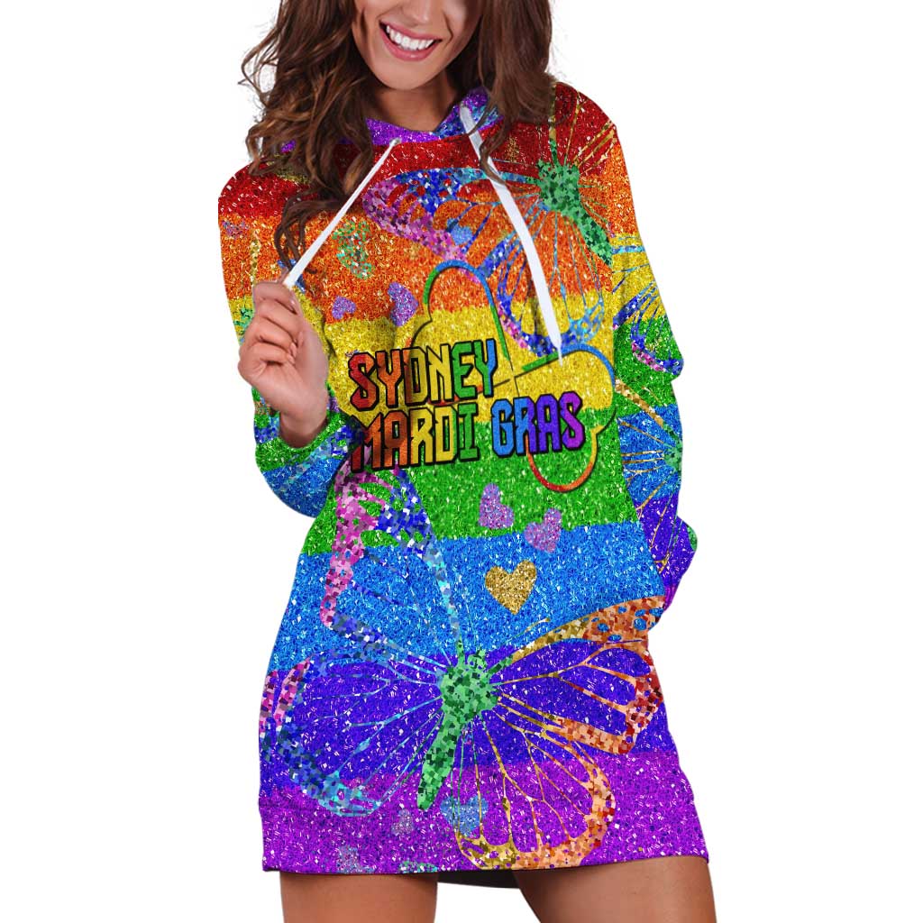 Sydney Mardi Gras Personalized Hoodie Dress Pride Rainbow Glitter Colorful Style - Wonder Print Shop