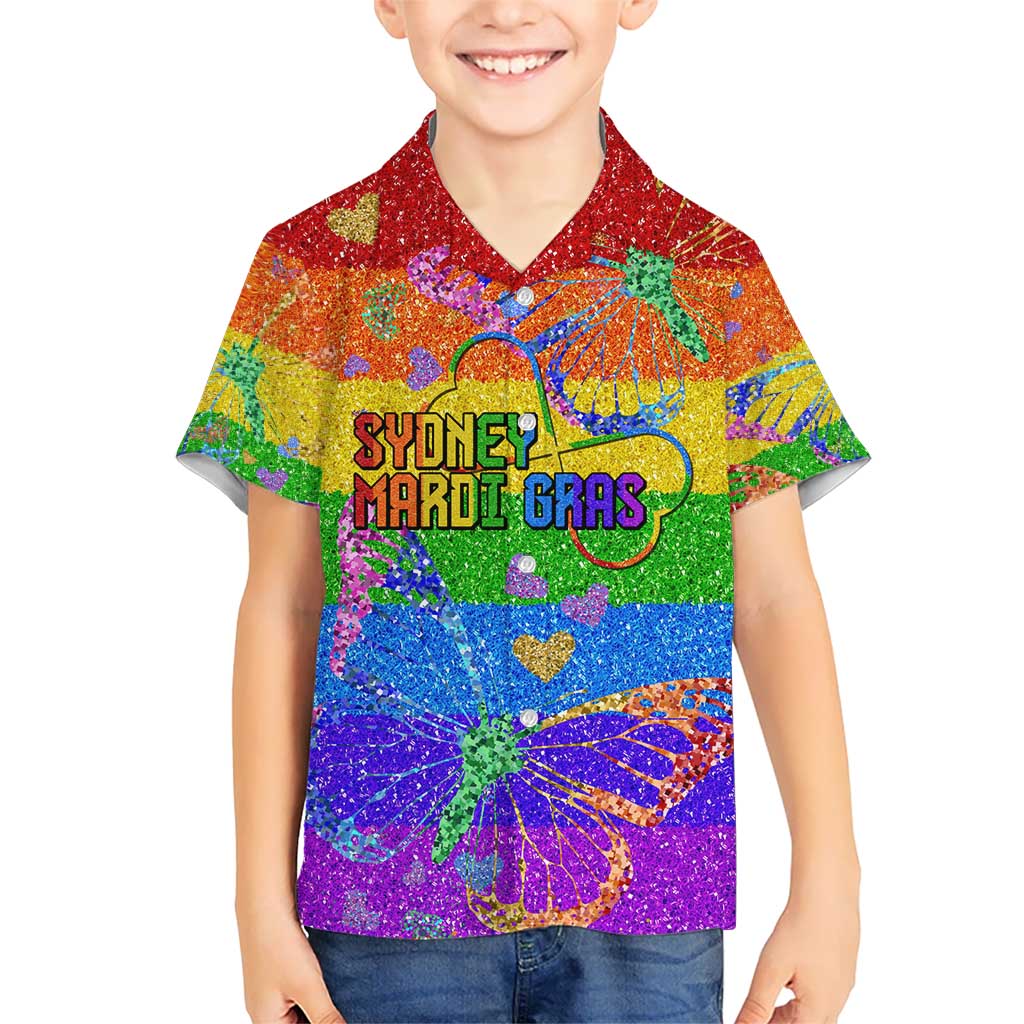 Sydney Mardi Gras Personalized Kid Hawaiian Shirt Pride Rainbow Glitter Colorful Style - Wonder Print Shop