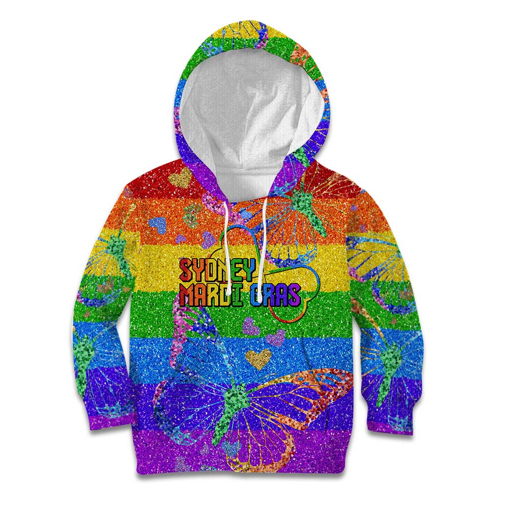 Sydney Mardi Gras Personalized Kid Hoodie Pride Rainbow Glitter Colorful Style - Wonder Print Shop